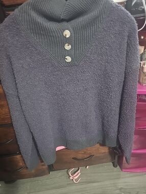 Men's Navy Button-Front Turtleneck Sweater